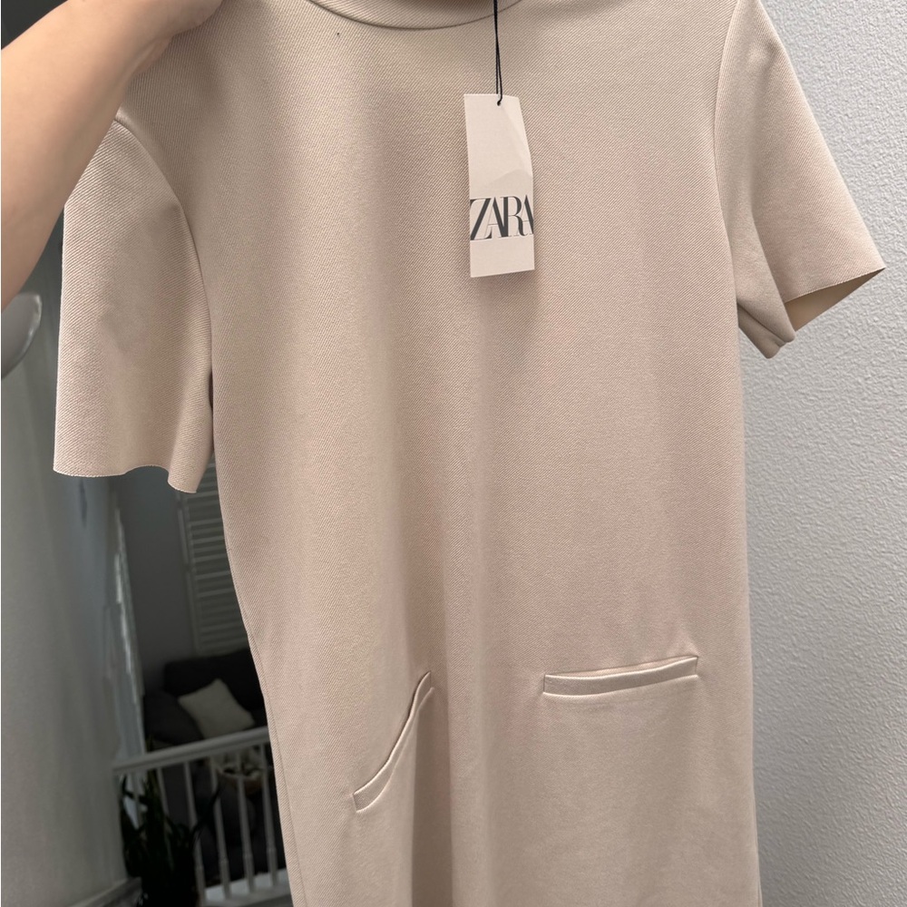 Zara Cream Midi Dress with Pockets - Picture 5 of 7